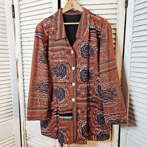 Vintage Cotton Handmade Red & Blue Batik Jacket Ladies Large